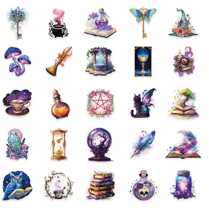 50 Stickers transparentes Halloween, Magia, Mistico