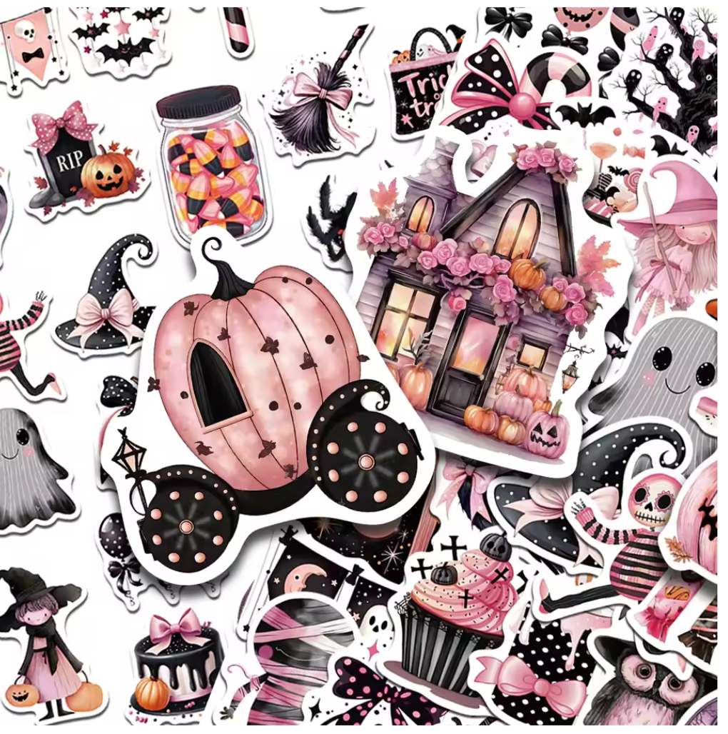 50 Stickers Vinil Halloween Rosa