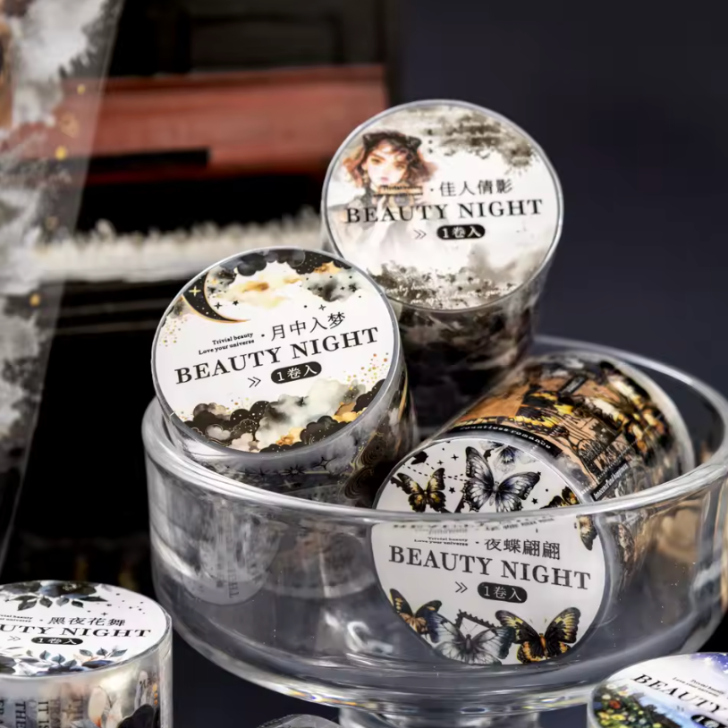 6 Washi Tapes Beauty Night con foil dorado