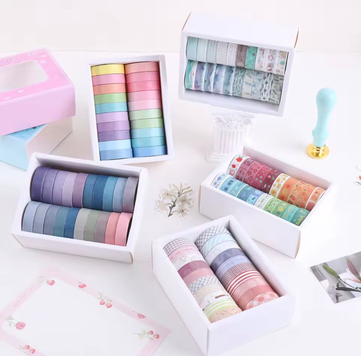 Caja de Washi Tapes delgados coloridos