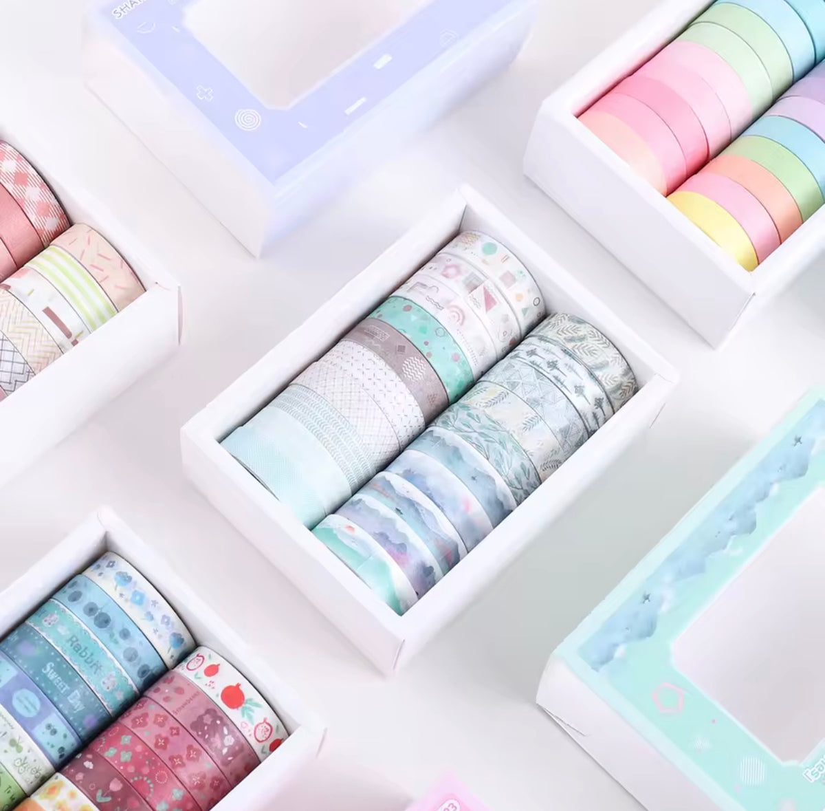 Caja de Washi Tapes delgados coloridos