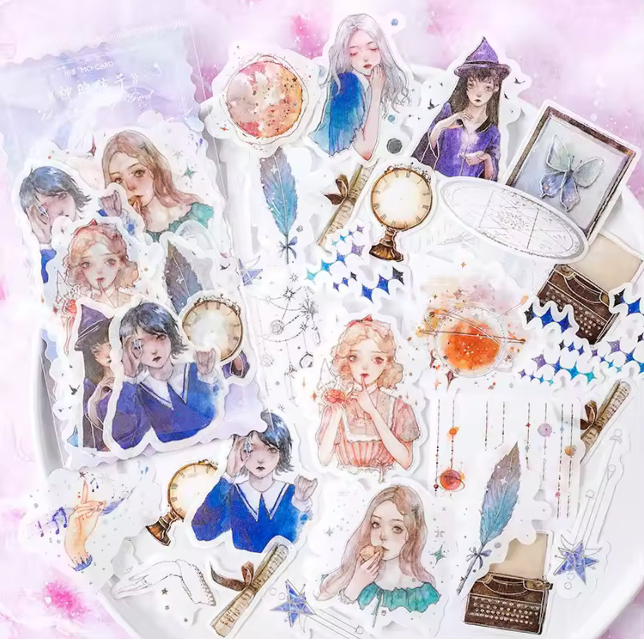 60 Stickers magia con foil plateado