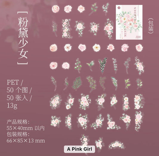 Cajita de 50 Stickers Flores transparentes