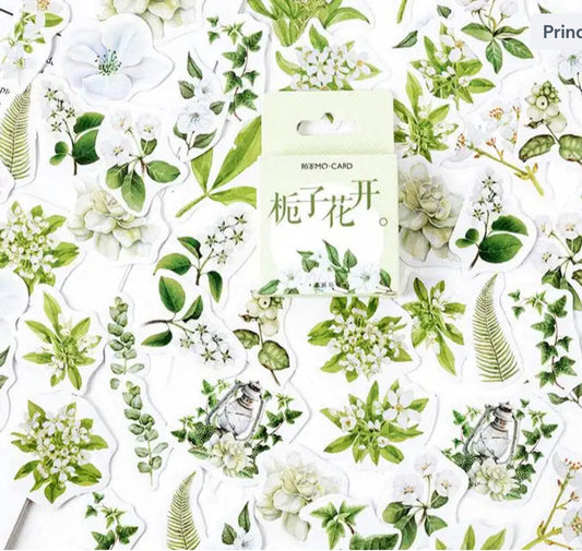 Cajita de Stickers flores blancas