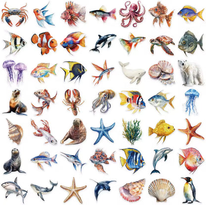 50 Stickers Transparentes del mar
