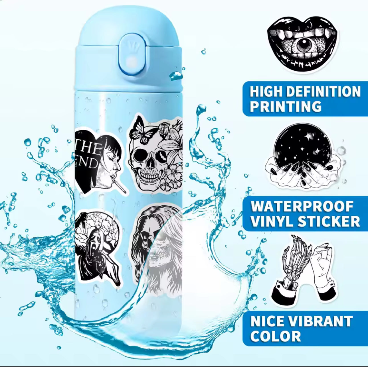 50 Stickers Vinil Blanco & Negro