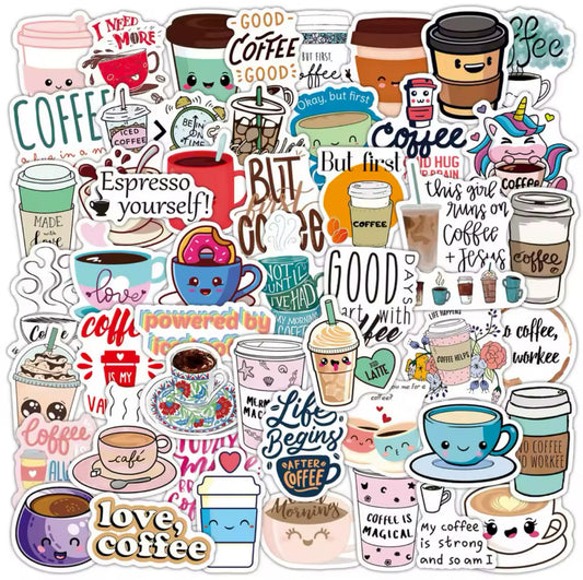 50 Stickers Vinil Coffee Time