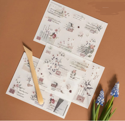 2 Hojas Transfer Flores & Texto