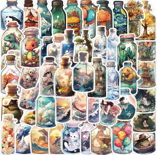 50 Stickers Vinil Botellas Rellenas