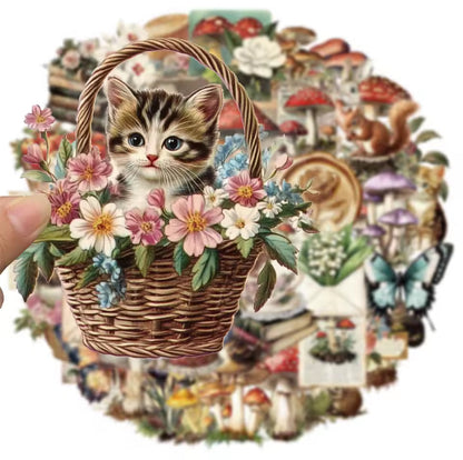 50 Stickers transparentes Hongos vintage