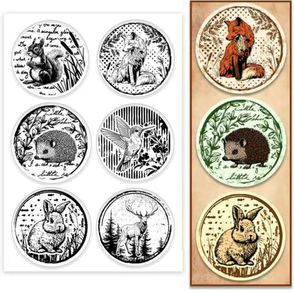 Sellos de Silicon 6 circulos con animales de otoño