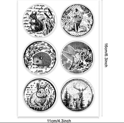 Sellos de Silicon 6 circulos con animales de otoño