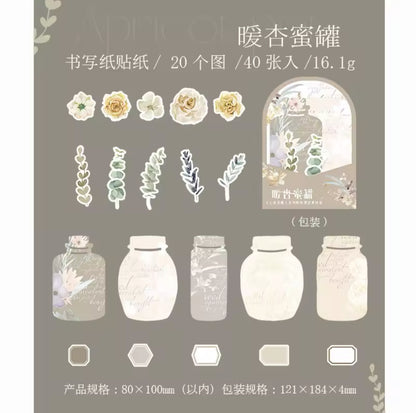 40 Papeles & Stickers Frascos & flores