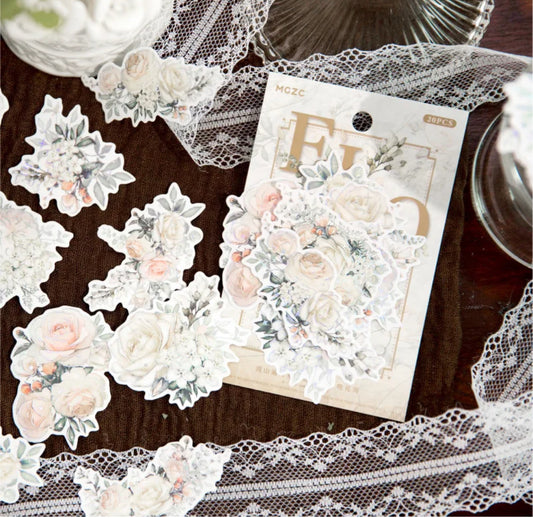 20 Stickers Flores con foil plateado