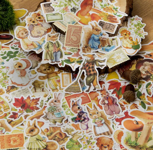 50 Stickers Otoño Animales, hongos & timbres
