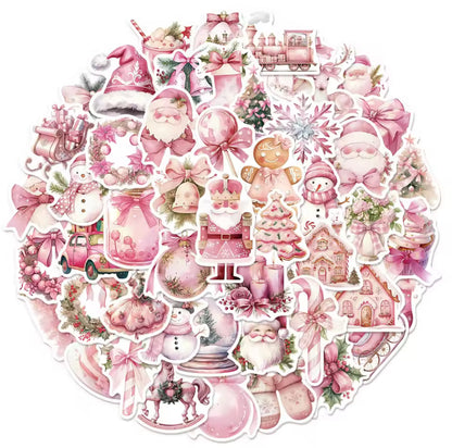 50 Stickers Vinil Rosa Navidad