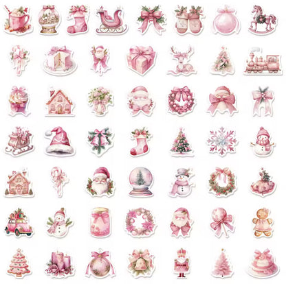 50 Stickers Vinil Rosa Navidad